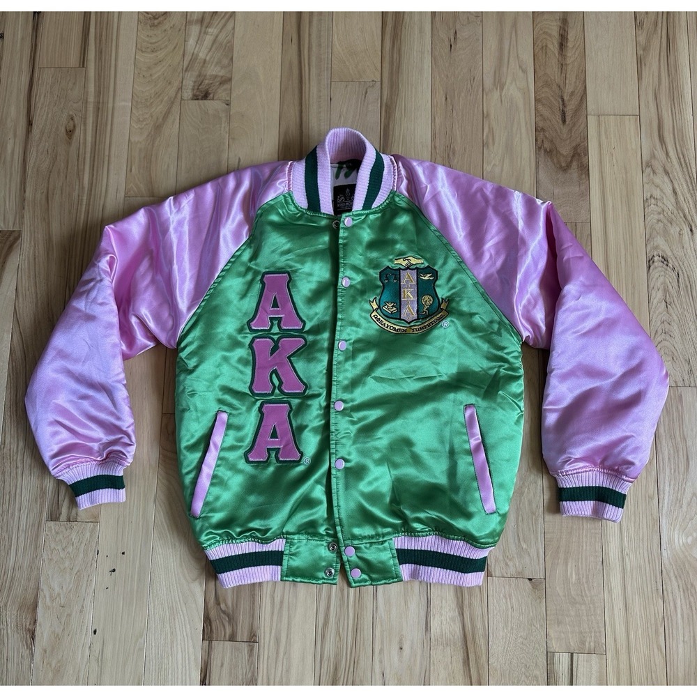 King McNeal Collection AKA Sorority Inc Satin Bomber Jacket Women's Size Small